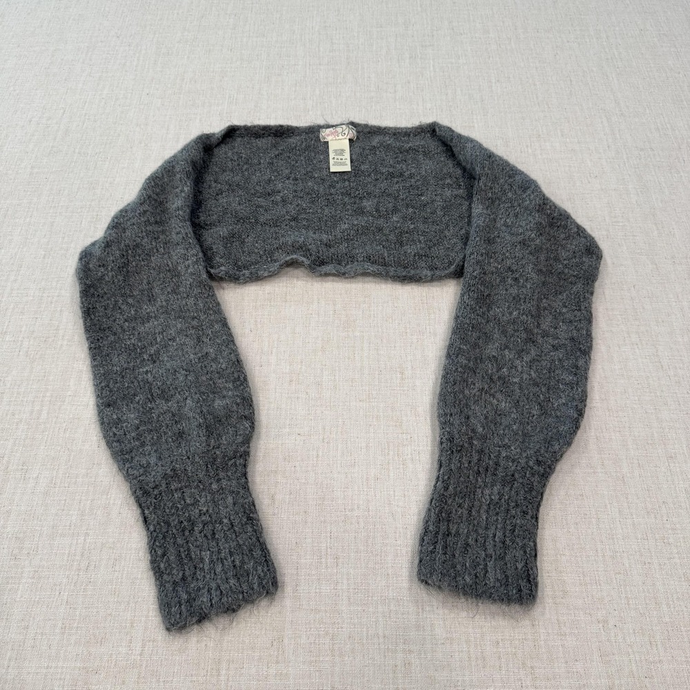 Free People Shrug Sweater Womens One Size Gray Knit Fuzzy Bolero Long Sleeve